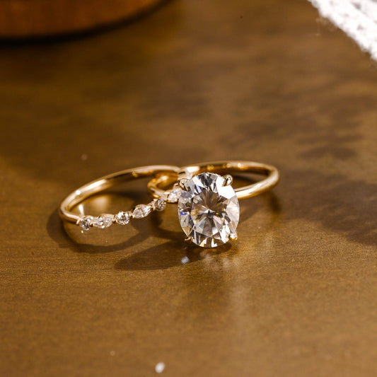 3 CT Oval Cut Hidden Halo Styled Lab Grown Diamond Bridal Ring Set