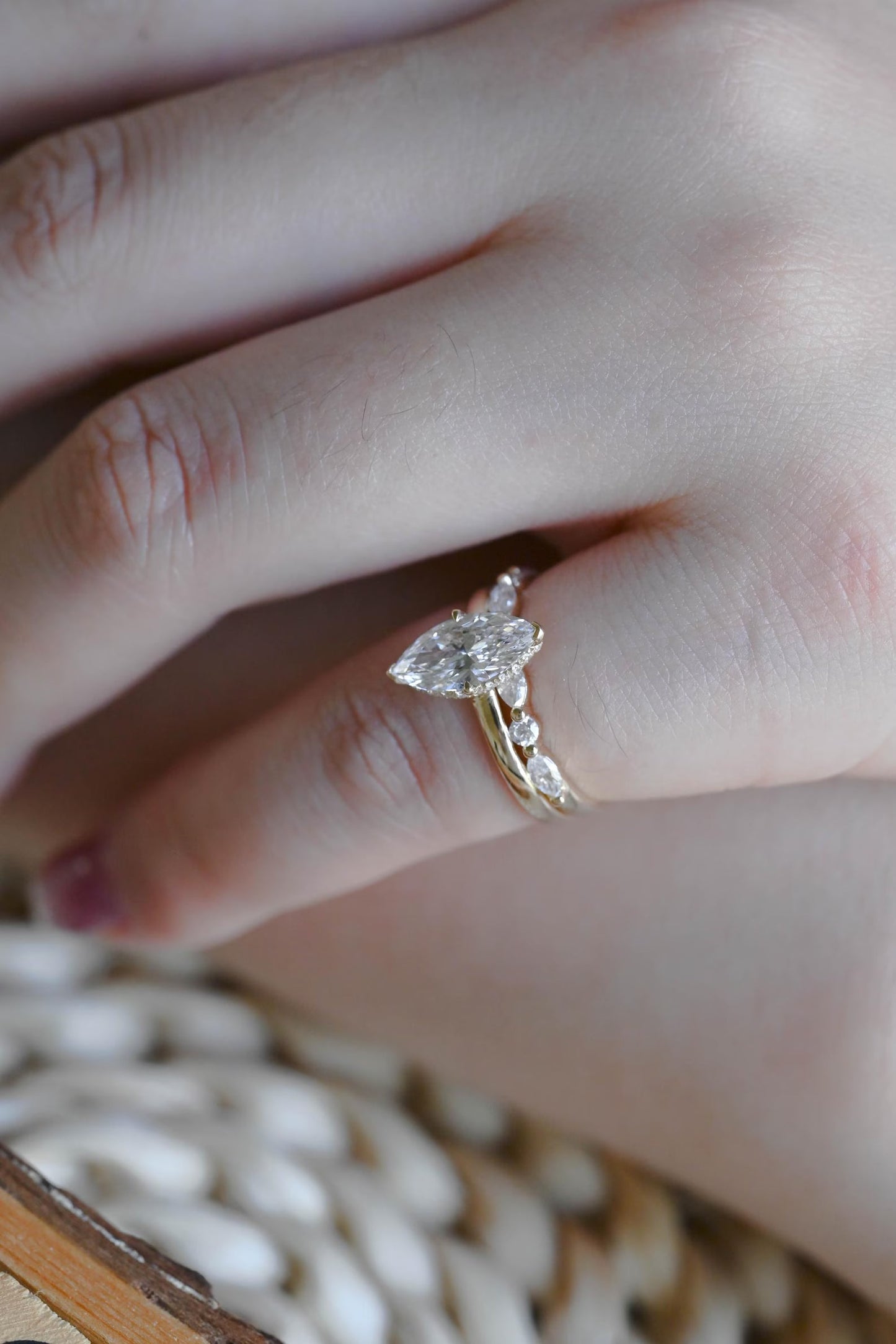 1 CT Marquise Cut Hidden Halo Styled Lab Grown Diamond Bridal Ring Set