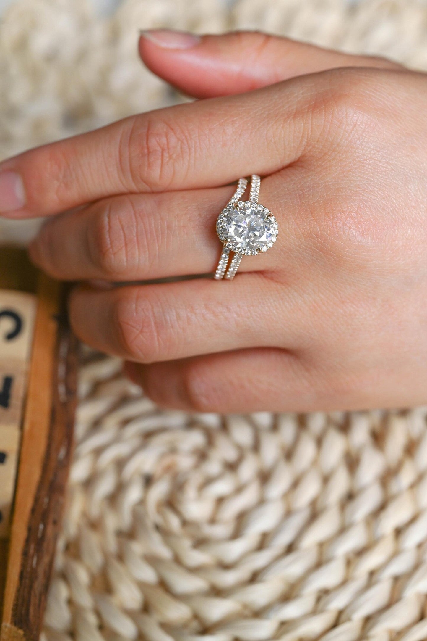 2.5 CT Oval Cut Halo & Pave Styled Lab Grown Diamond Bridal Ring Set