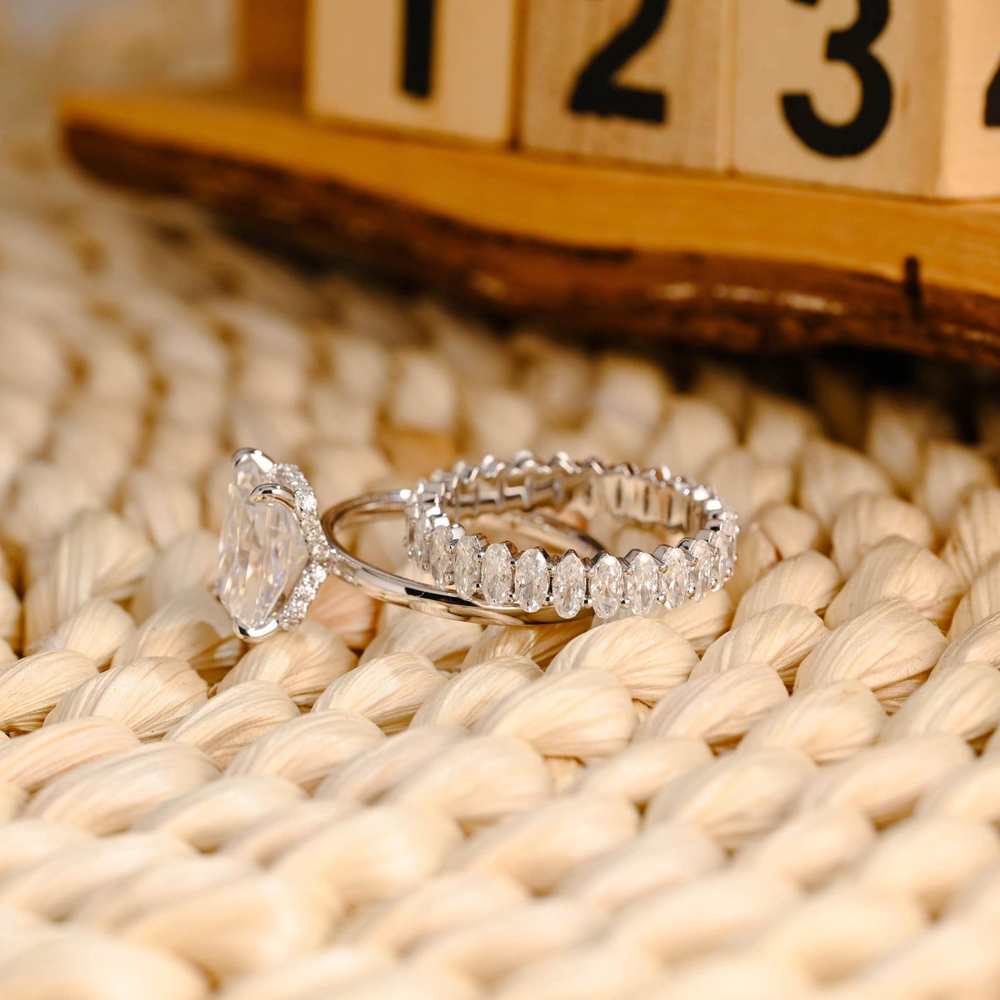 3 CT Radiant Cut Hidden Halo Styled Lab Grown Diamond Bridal Ring Set