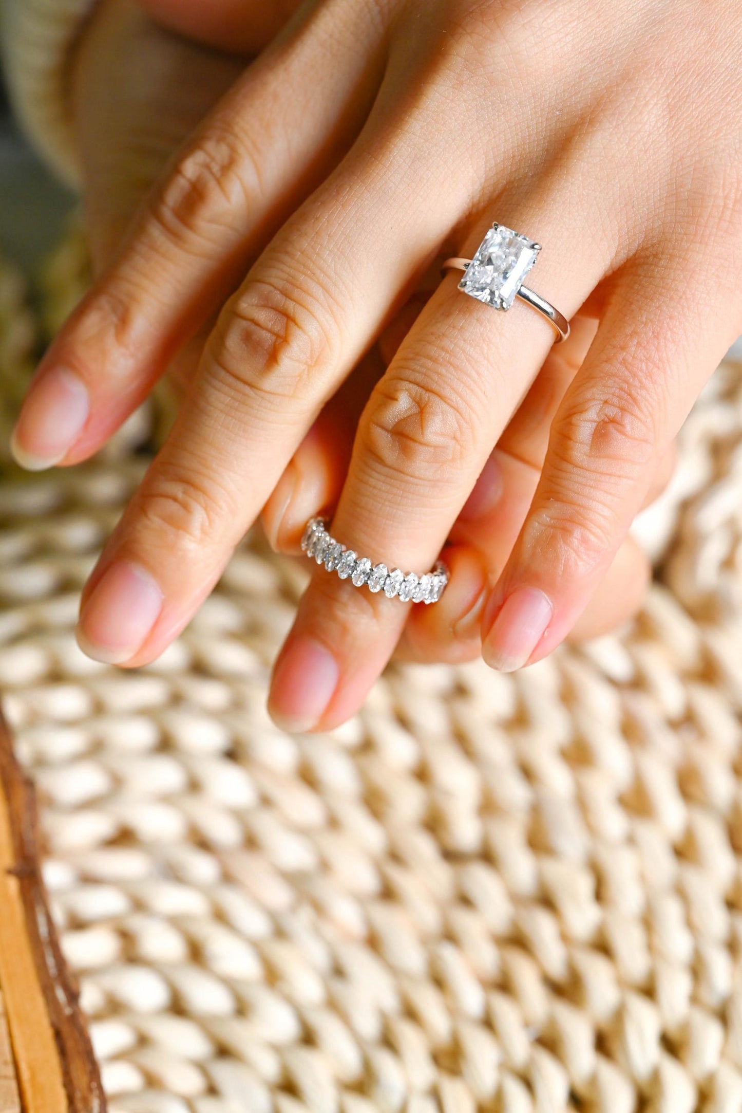3 CT Radiant Cut Hidden Halo Styled Lab Grown Diamond Bridal Ring Set