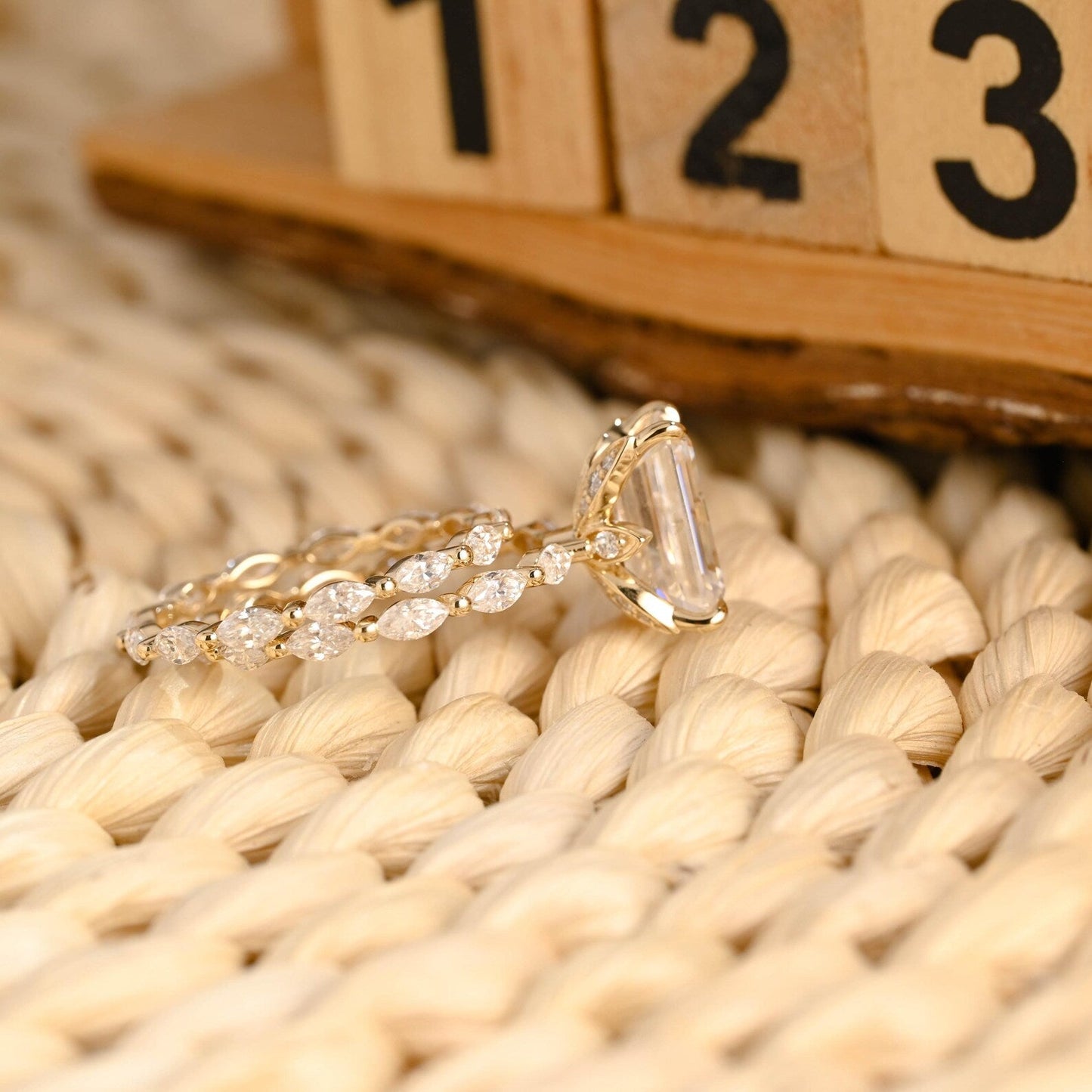 2.5 CT Emerald Cut Pave Styled Lab Grown Diamond Bridal Ring Set