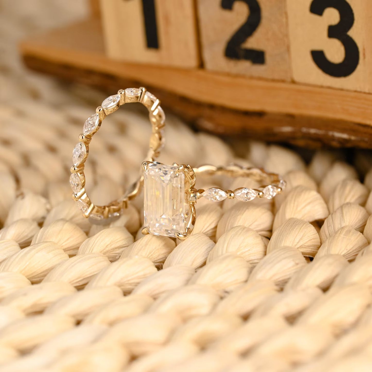 2.5 CT Emerald Cut Pave Styled Lab Grown Diamond Bridal Ring Set