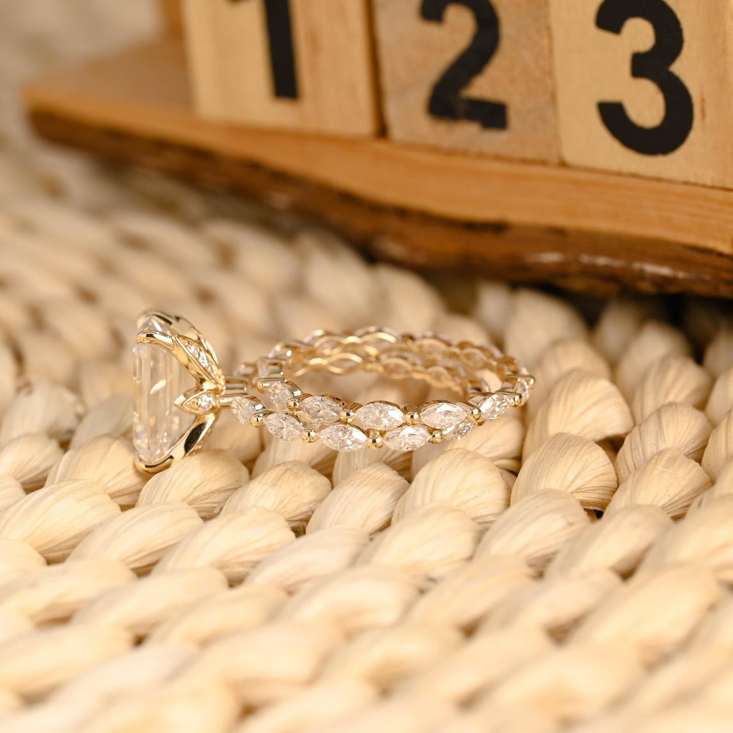 2.5 CT Emerald Cut Pave Styled Lab Grown Diamond Bridal Ring Set