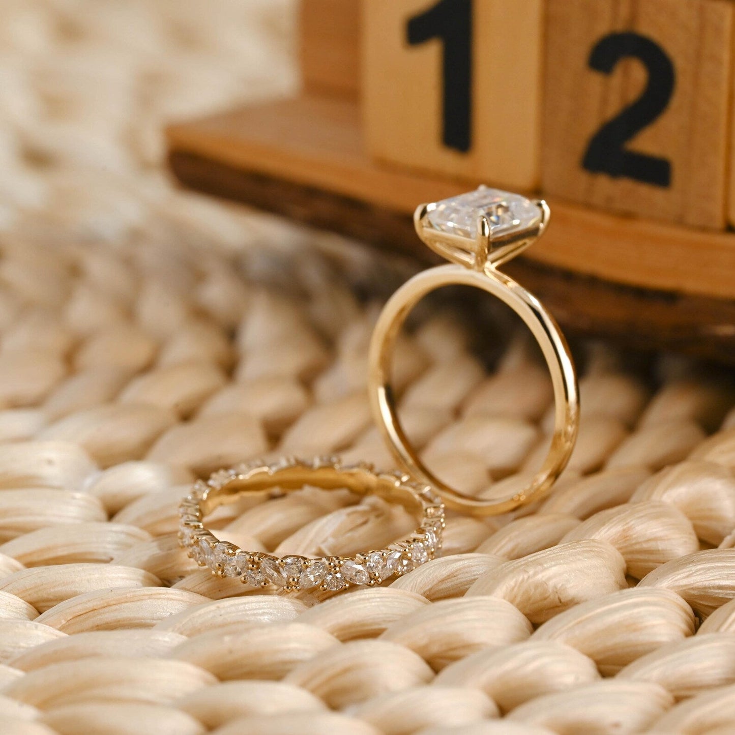 2.5 CT Emerald Cut Solitaire Styled Lab Grown Diamond Bridal Ring Set
