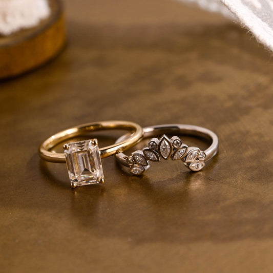 2.5 CT Emerald Cut Solitaire Styled Lab Grown Diamond Bridal Ring Set
