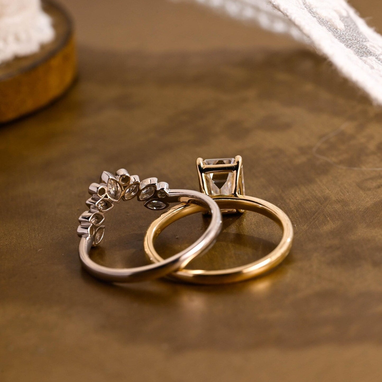 2.5 CT Emerald Cut Solitaire Styled Lab Grown Diamond Bridal Ring Set