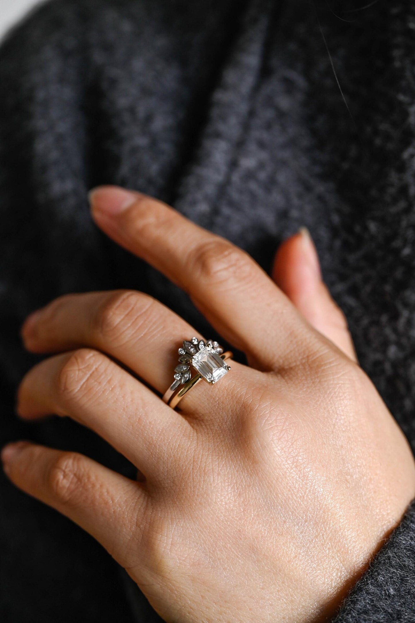 2.5 CT Emerald Cut Solitaire Styled Lab Grown Diamond Bridal Ring Set