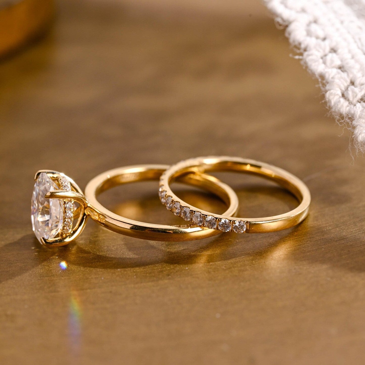 2 CT Oval Cut Hidden Halo Styled Lab Grown Diamond Bridal Ring Set