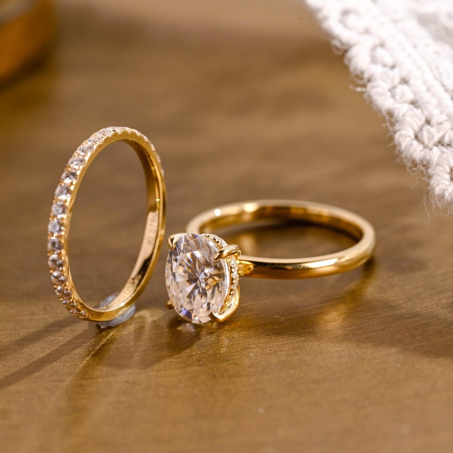 2 CT Oval Cut Hidden Halo Styled Lab Grown Diamond Bridal Ring Set