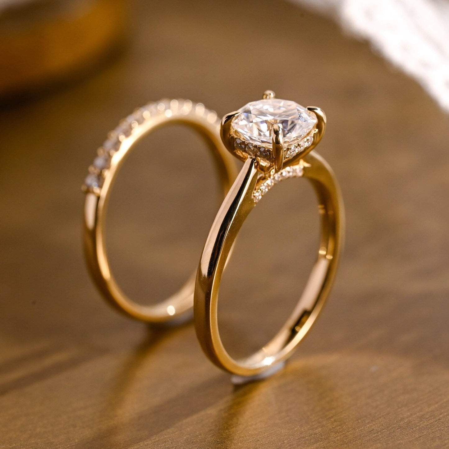 2 CT Cushion Cut Hidden Halo & Cathedral Styled Lab Grown Diamond Bridal Ring Set