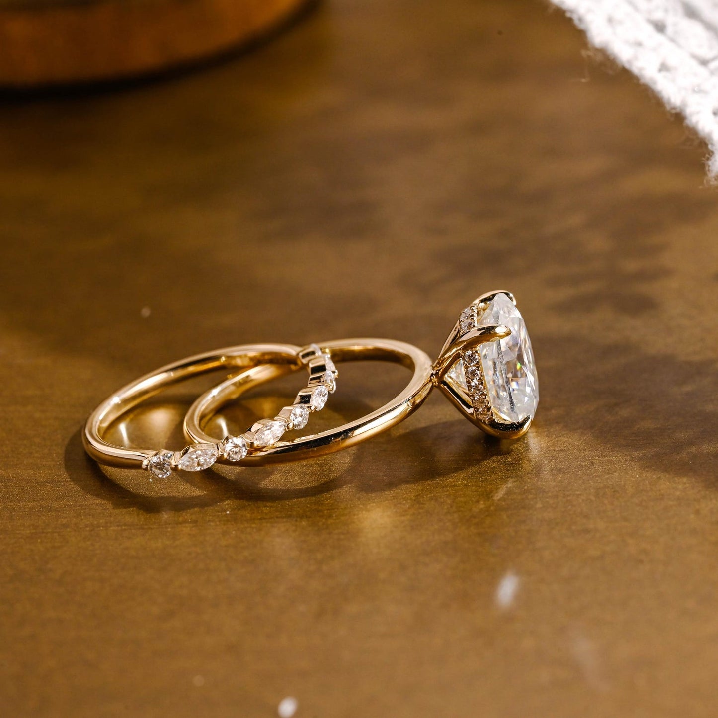 3 CT Oval Cut Hidden Halo Styled Lab Grown Diamond Bridal Ring Set