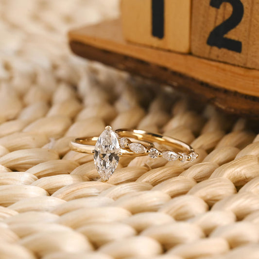 1 CT Marquise Cut Hidden Halo Styled Lab Grown Diamond Bridal Ring Set