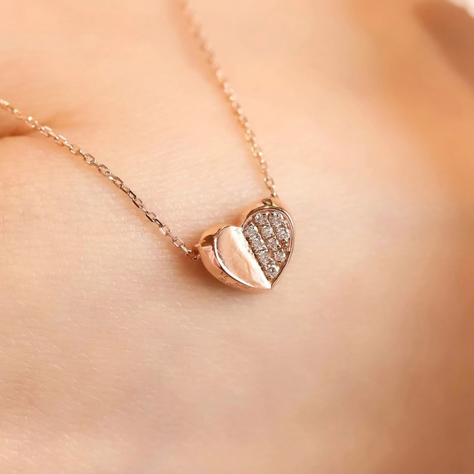 0.15 TCW Round Tiny Heart Moissanite Necklace 3