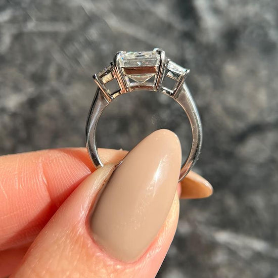 5.0 CT Emerald Three Stone CVD E/VS2 Diamond Engagement Ring 4