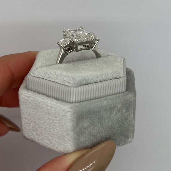 5.0 CT Emerald Three Stone CVD E/VS2 Diamond Engagement Ring 6