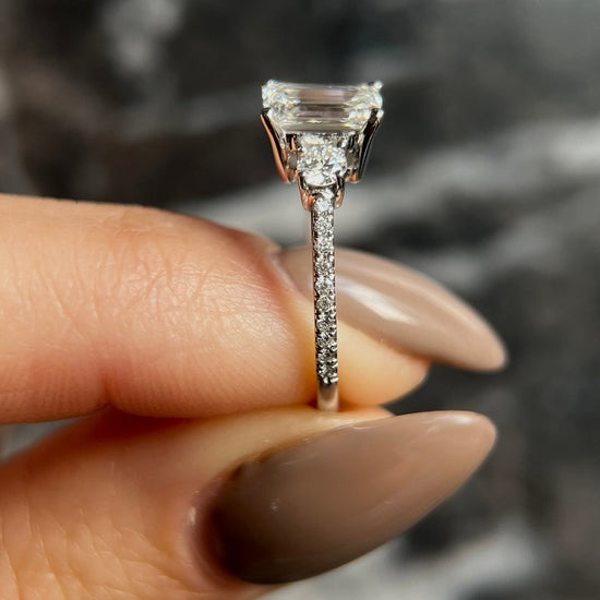 1.0 CT Emerald Three Stone CVD C/VS2 Diamond Engagement Ring 7