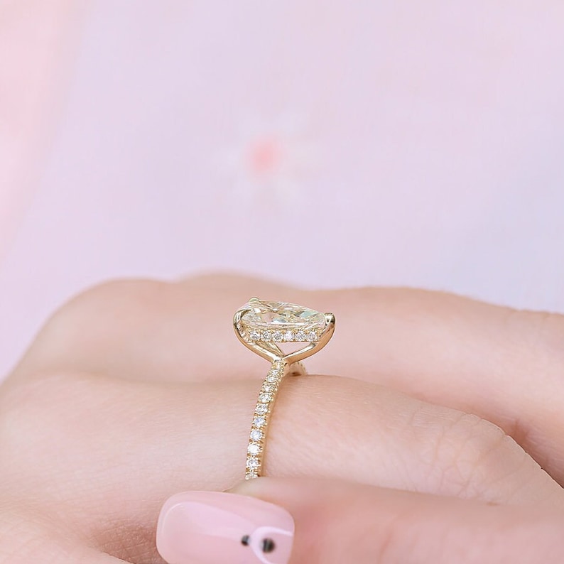 1.23 CT Pear Hidden Halo & Pave CVD F/VS2 Diamond Engagement Ring 4