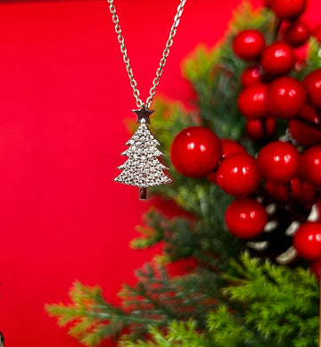 0.80 TCW Round Shape Moissanite Christmas Tree Necklace