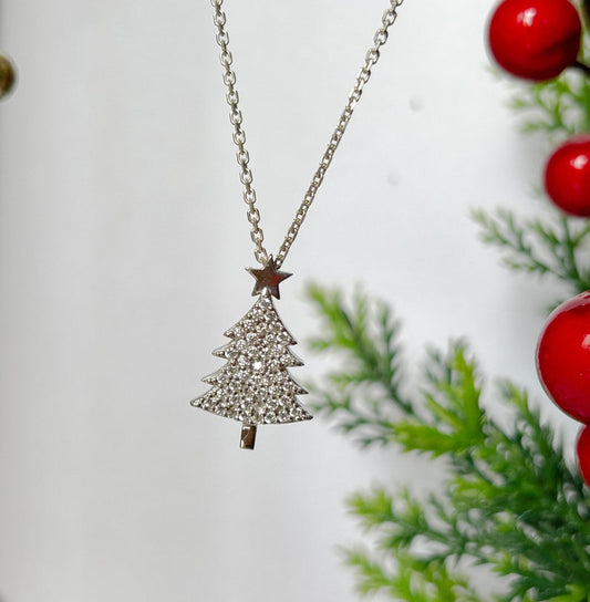 0.80 TCW Round Shape Moissanite Christmas Tree Necklace