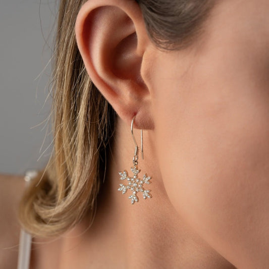 0.35 TCW Round Cut Snow Flake Dangle Moissanite Earrings