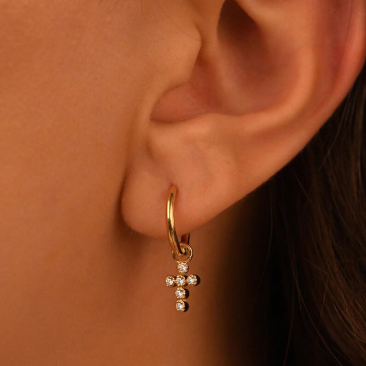 0.24 TCW Round Cut Cross Hoop Moissanite Earrings