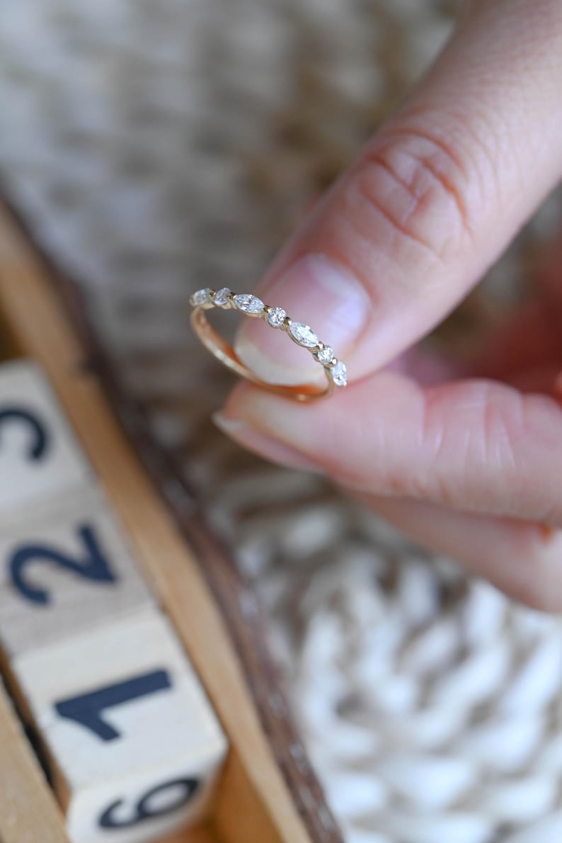 Marquise Cut Cluster Styled Lab Grown Wedding Band