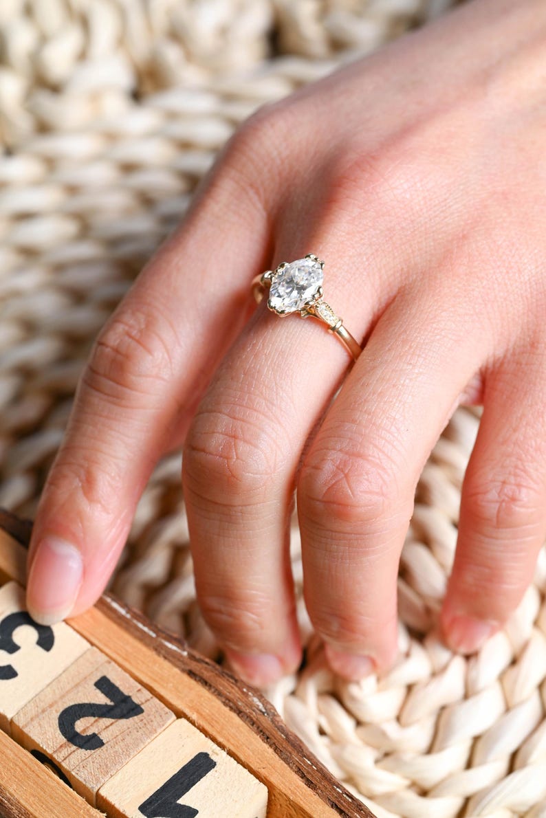 Marquise Cut Cluster Styled Lab Grown Diamond Engagement Ring