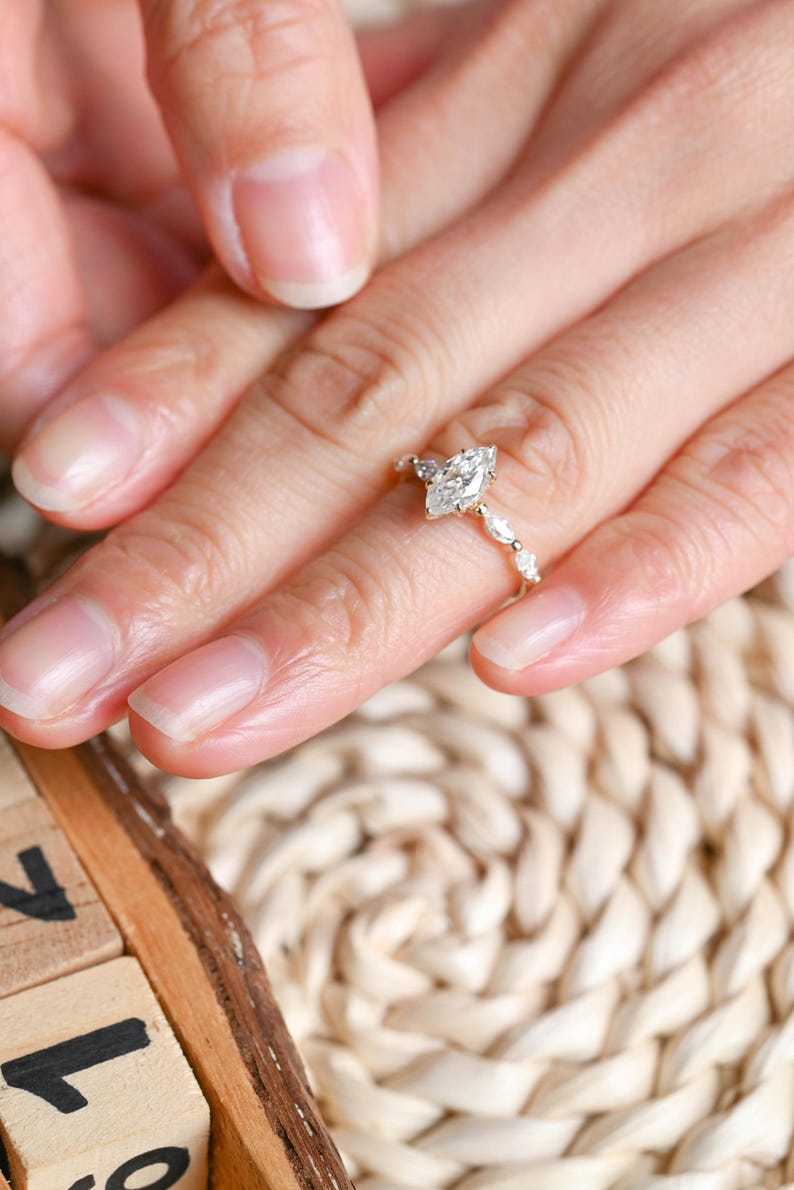 Marquise Cut Cluster Styled Lab Grown Diamond Engagement Ring