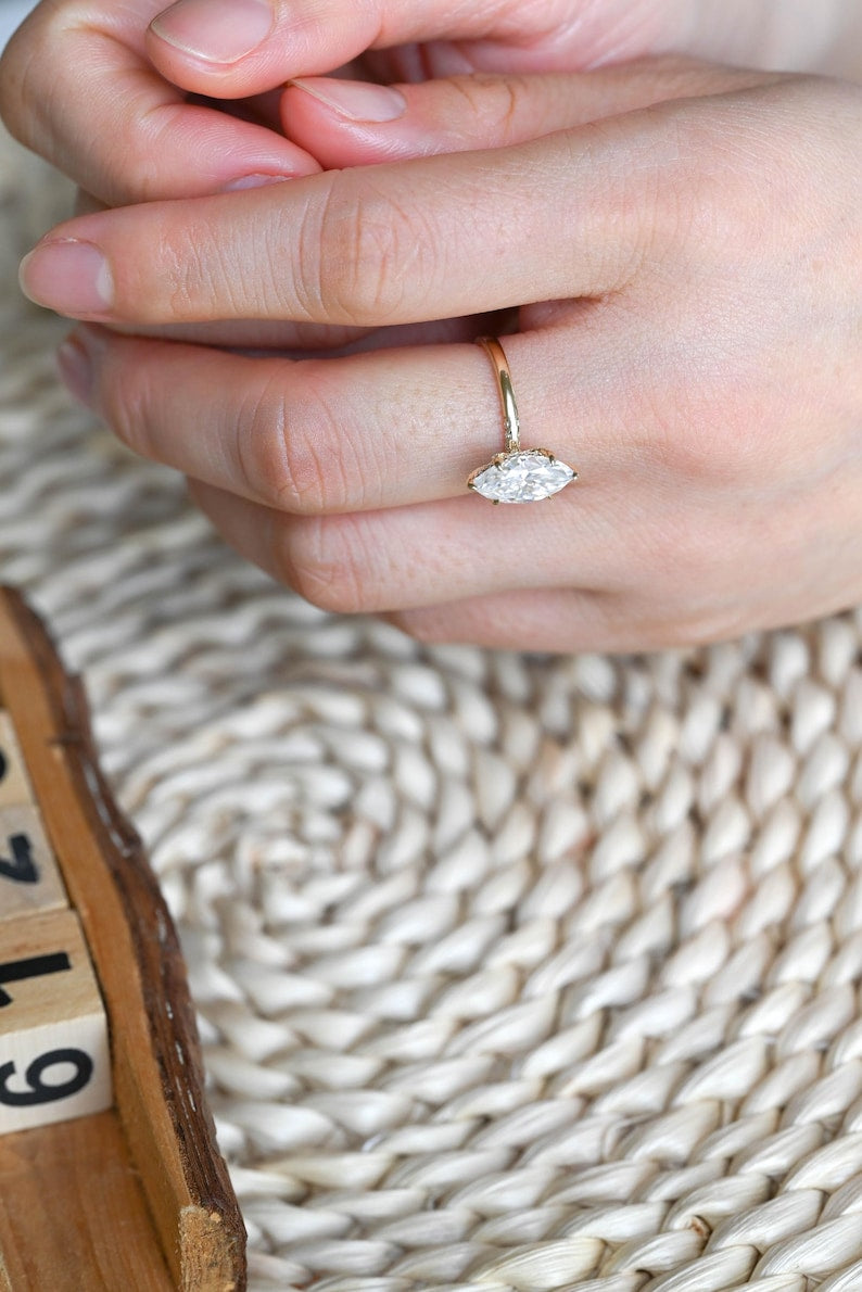Marquise Cut Cluster Styled Lab Grown Diamond Engagement Ring