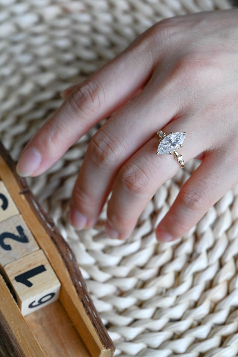 Marquise Cut Cluster Styled Lab Grown Diamond Engagement Ring