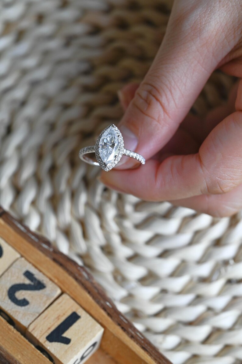 Marquise Cut Cluster Styled Lab Grown Diamond Engagement Ring