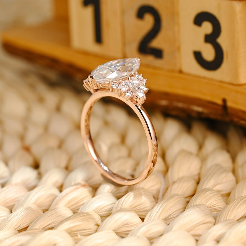 Marquise Cut Cluster Styled Lab Grown Diamond Engagement Ring