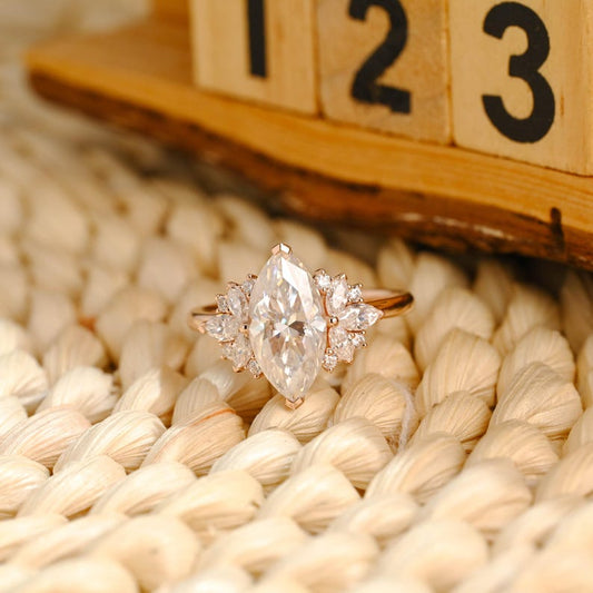 Marquise Cut Cluster Styled Lab Grown Diamond Engagement Ring