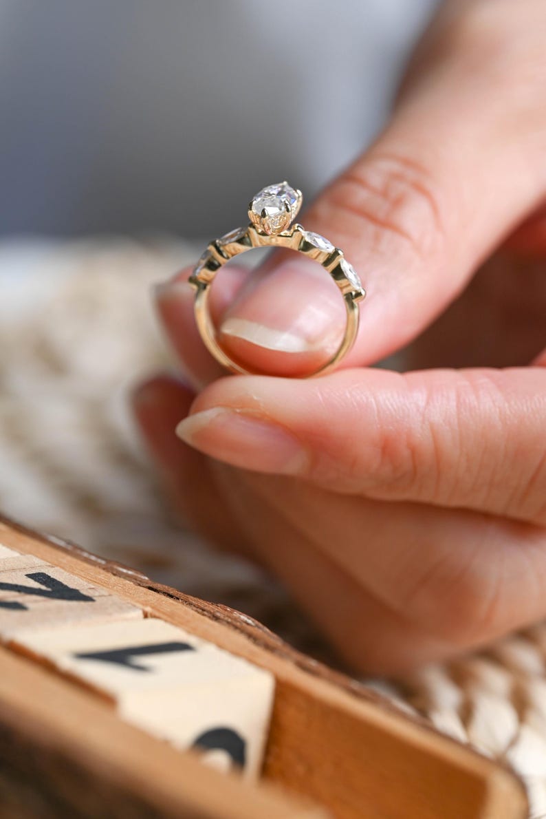 Marquise Cut Cluster Styled Lab Grown Diamond Engagement Ring
