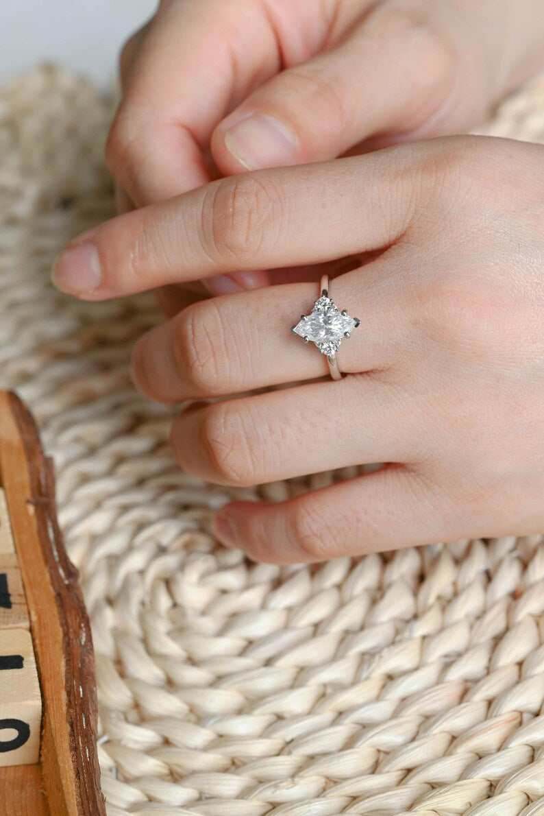 Marquise Cut Cluster Styled Lab Grown Diamond Engagement Ring