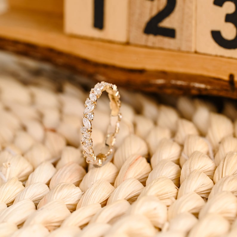 Marquise Cut Cluster Styled Lab Grown Wedding Band