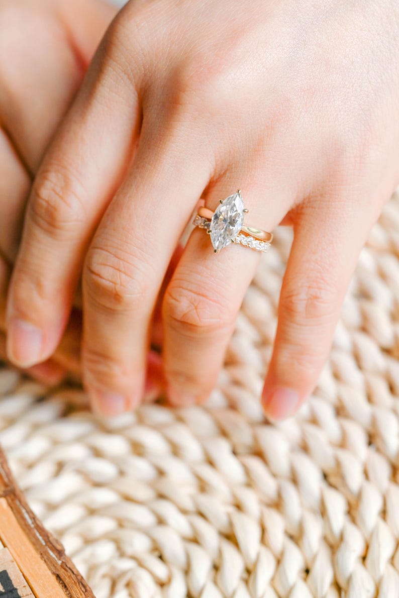 Marquise Cut Cluster Styled Lab Grown Diamond Bridal Ring Set
