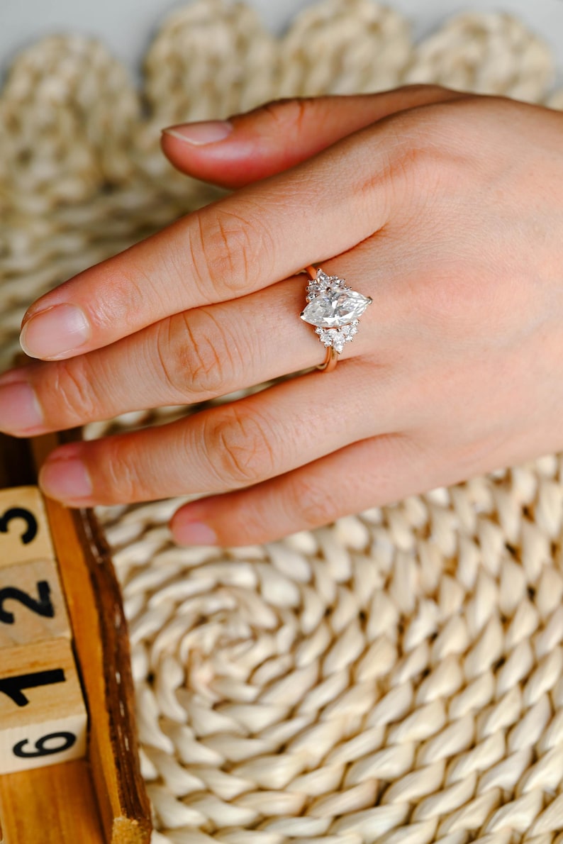 Marquise Cut Cluster Styled Lab Grown Diamond Engagement Ring
