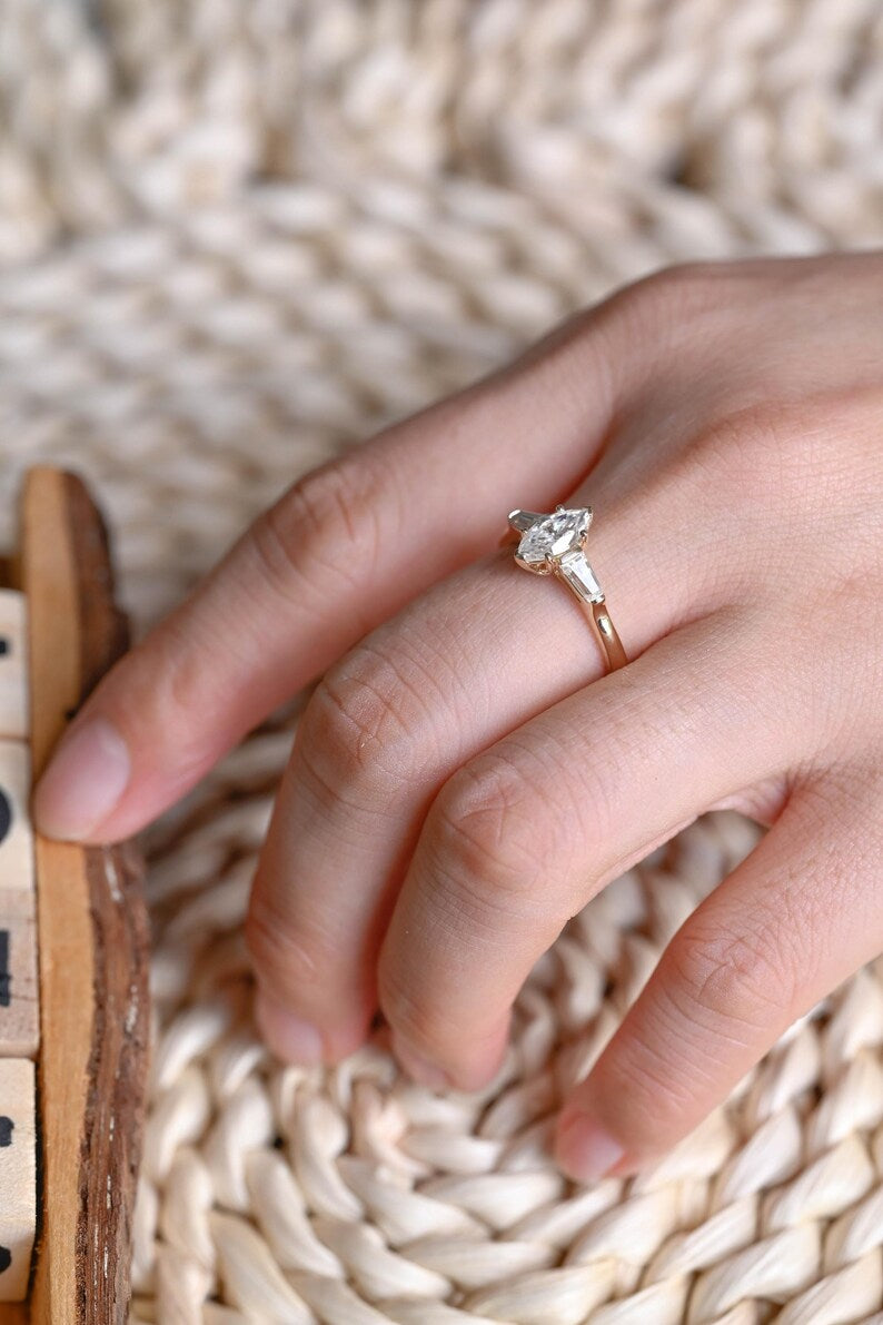 Marquise Cut Cluster Styled Lab Grown Diamond Engagement Ring
