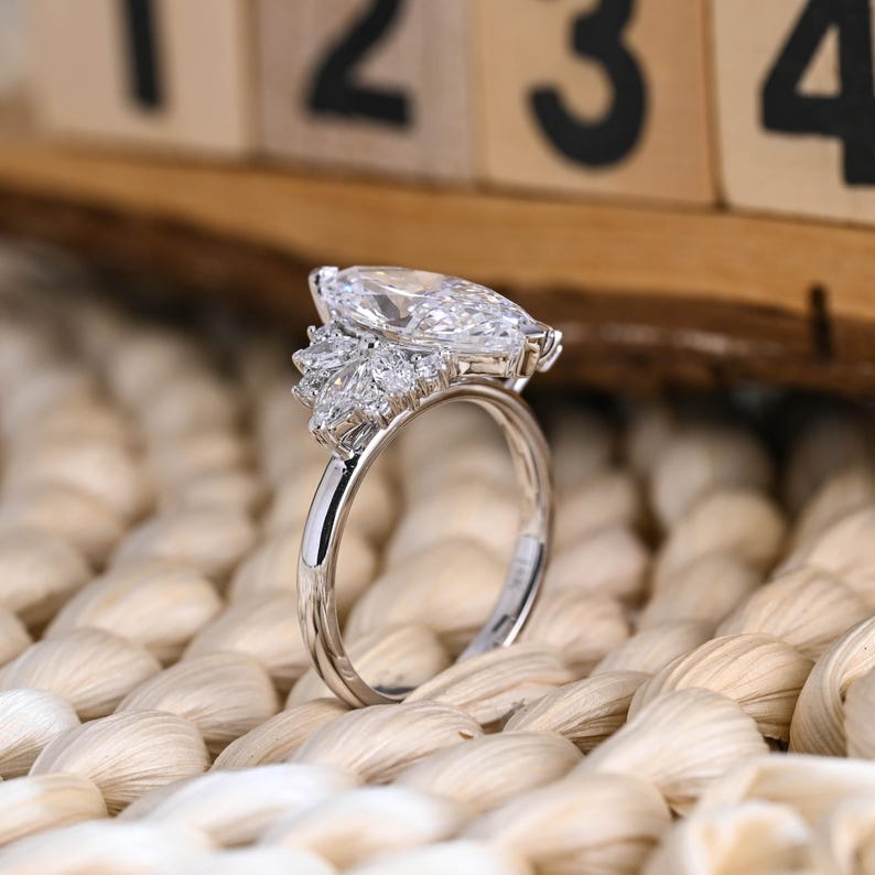 Marquise Cut Cluster Styled Lab Grown Diamond Engagement Ring