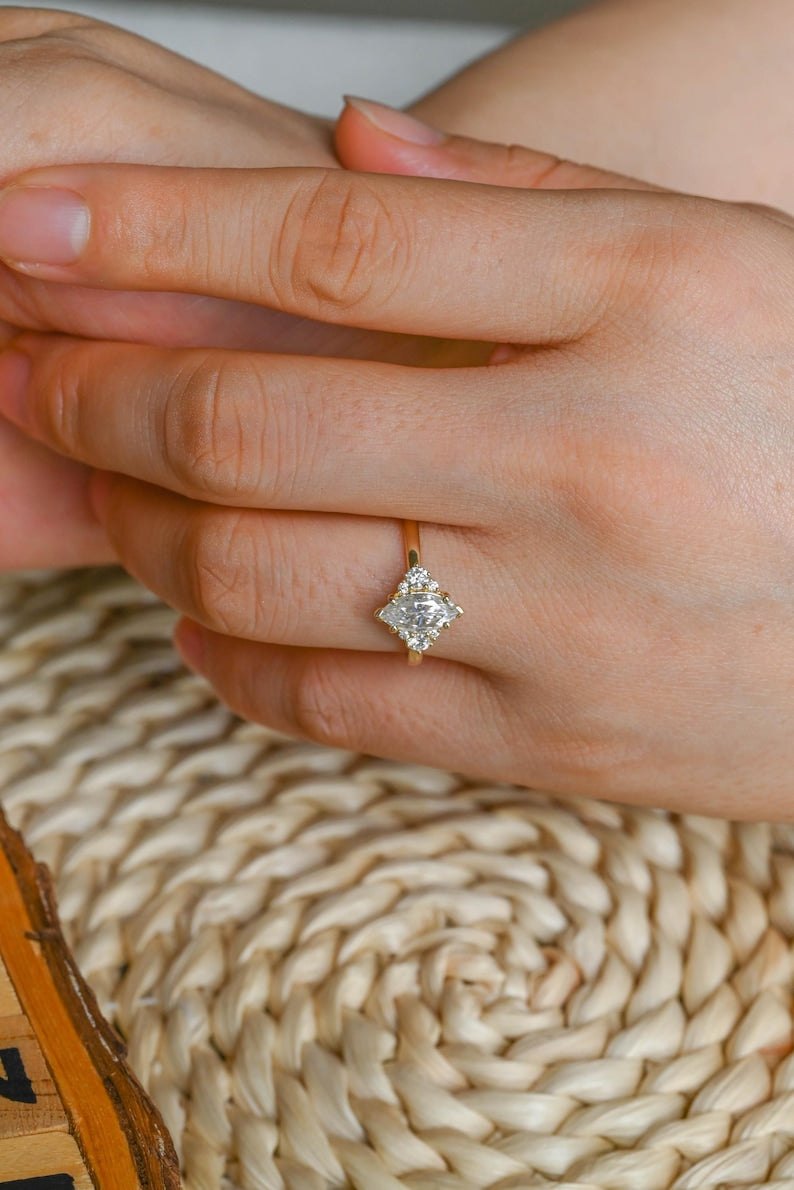 Marquise Cut Cluster Styled Lab Grown Diamond Engagement Ring