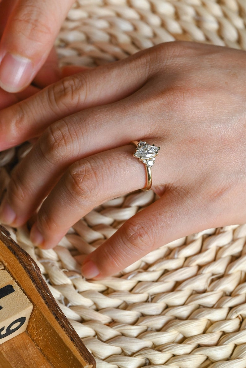 Marquise Cut Cluster Styled Lab Grown Diamond Engagement Ring