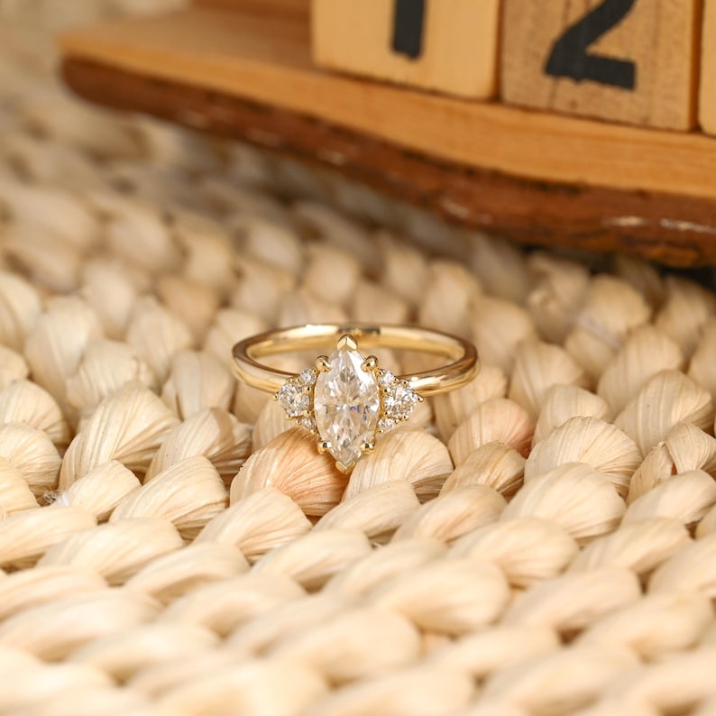 Marquise Cut Cluster Styled Lab Grown Diamond Engagement Ring