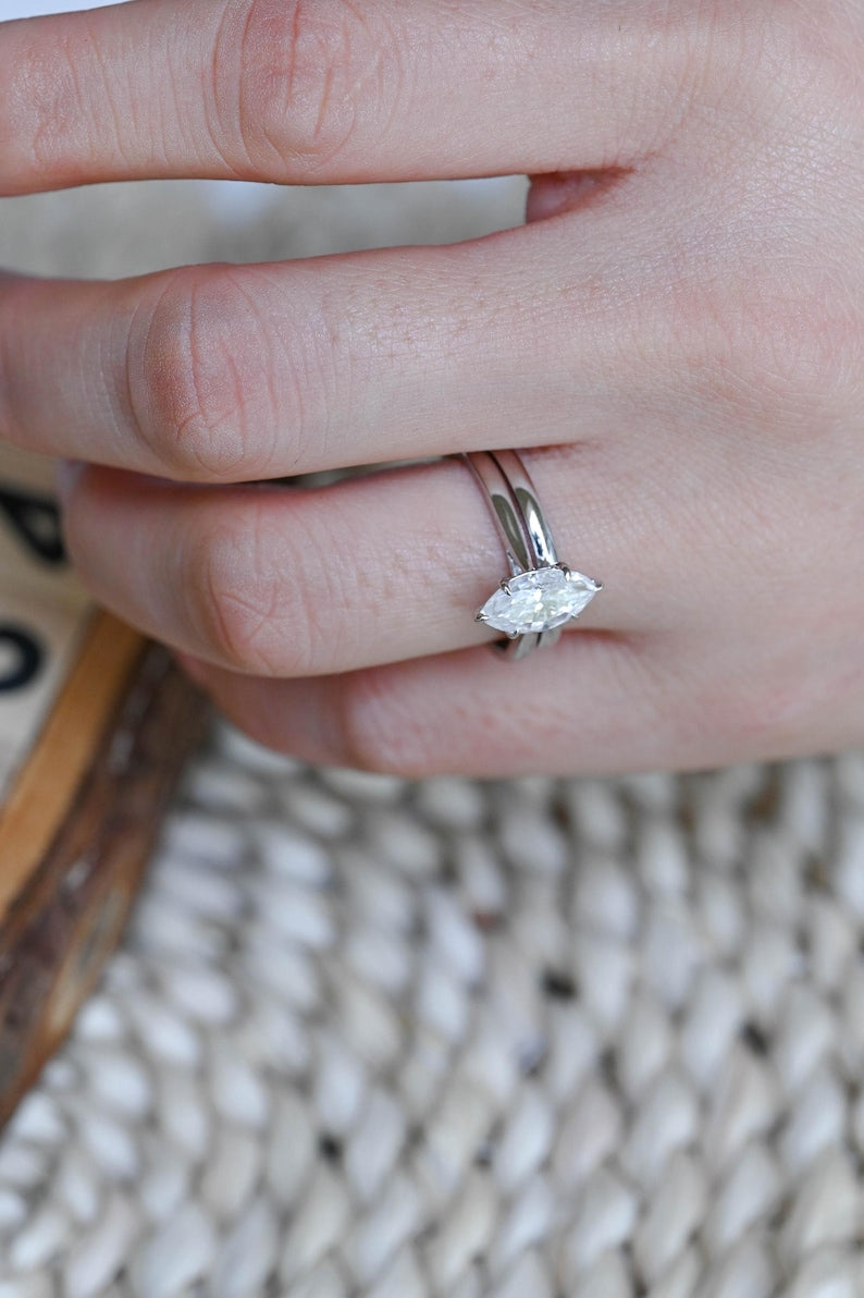 Marquise Cut Cluster Styled Lab Grown Diamond Bridal Ring Set