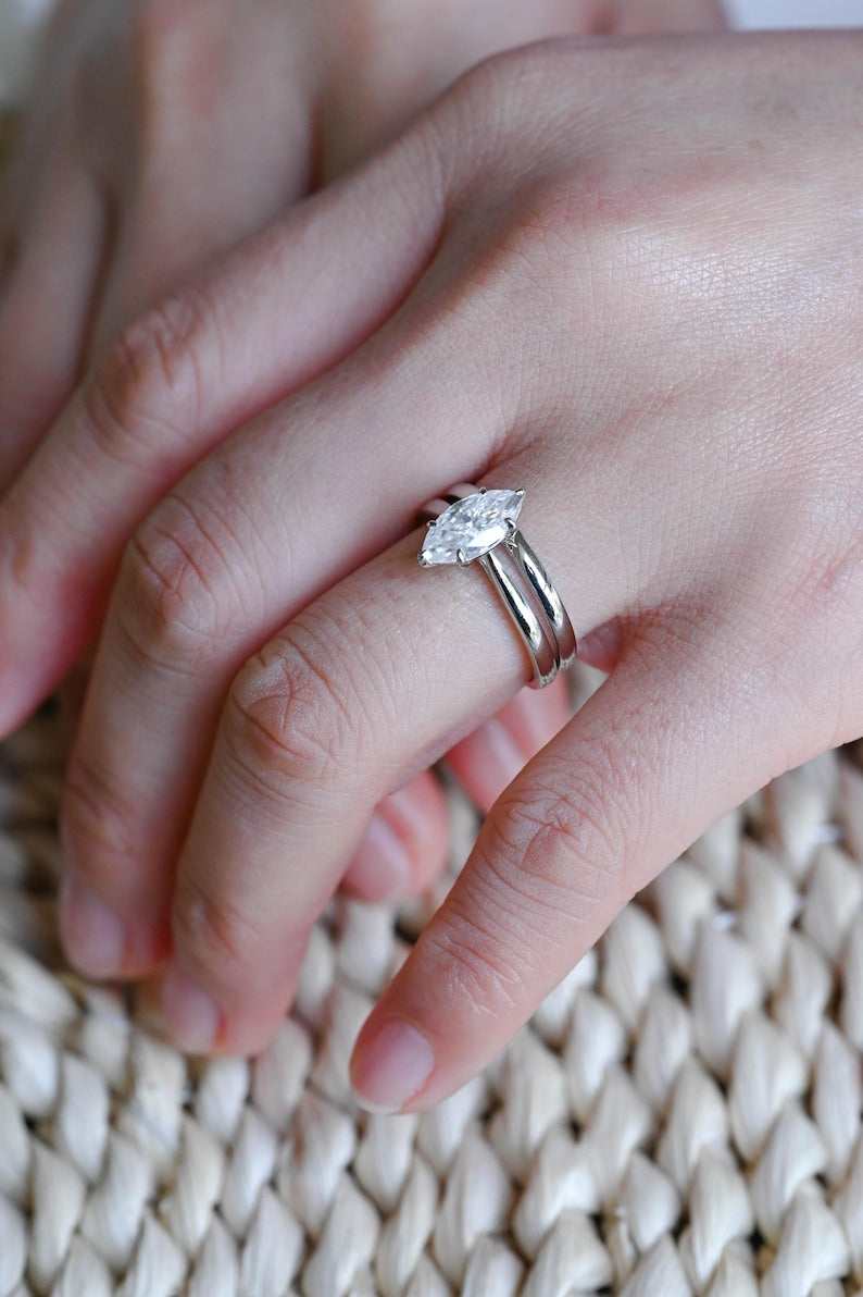Marquise Cut Cluster Styled Lab Grown Diamond Bridal Ring Set