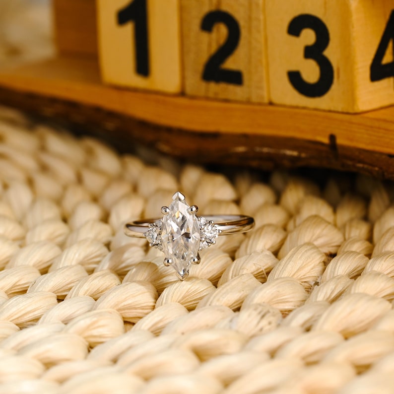 Marquise Cut Cluster Styled Lab Grown Diamond Engagement Ring