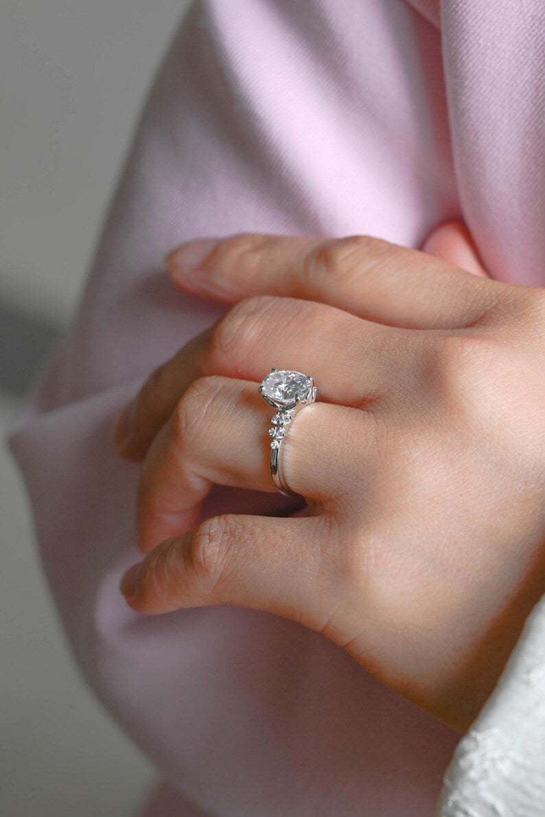 Marquise Cut Cluster Styled Lab Grown Diamond Engagement Ring