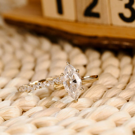 Marquise Cut Cluster Styled Lab Grown Diamond Bridal Ring Set