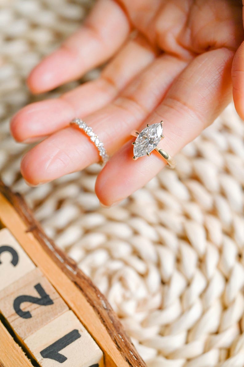 Marquise Cut Cluster Styled Lab Grown Diamond Bridal Ring Set